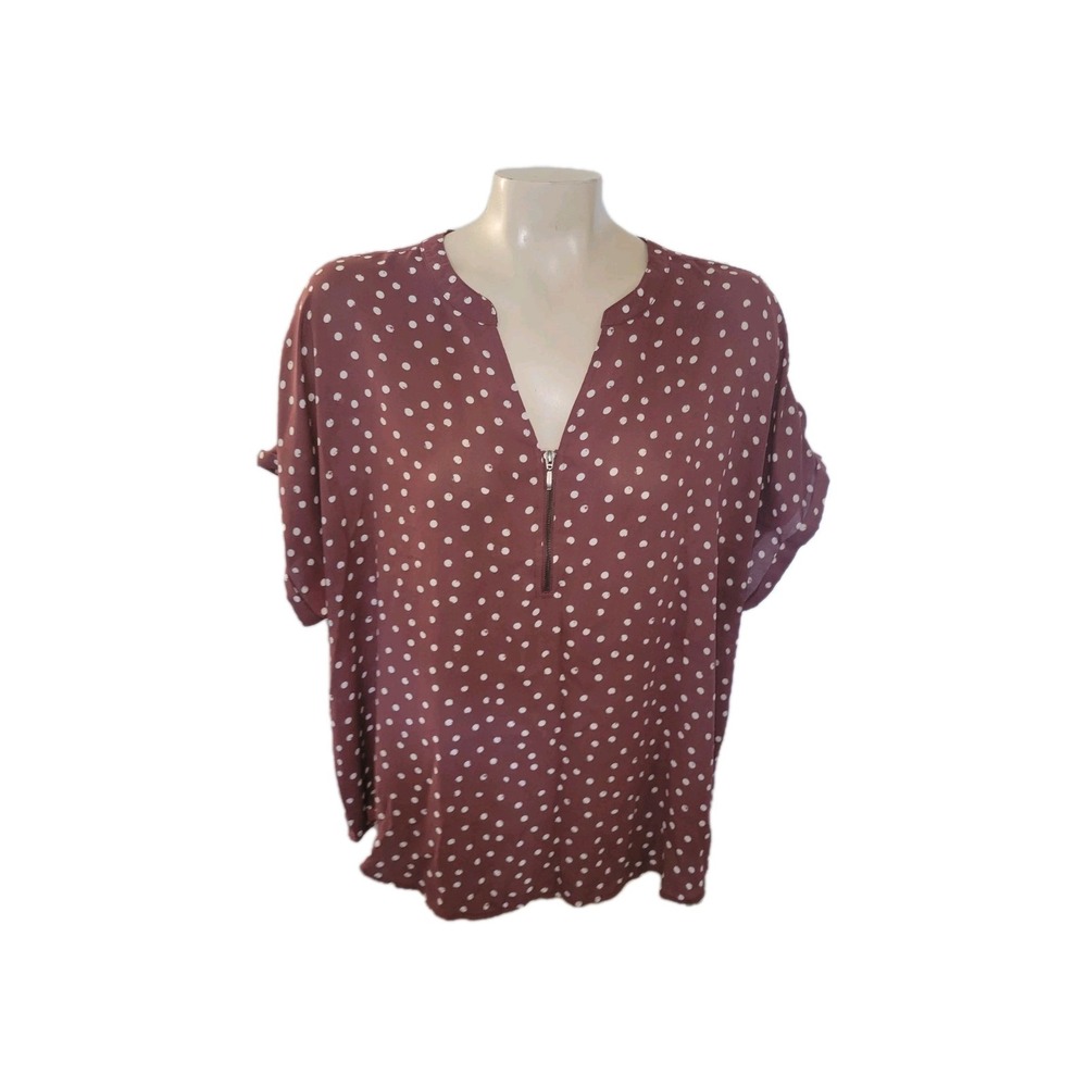 MAURICE'S Polka-Dot 2X Brown Short Sleeve Lightweight Officecore Blouse Career